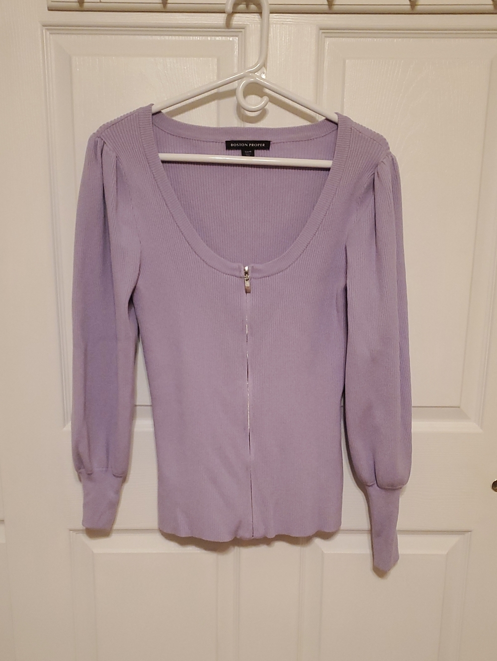 Boston Proper Lavender Ribbed Zip-Front Sweater